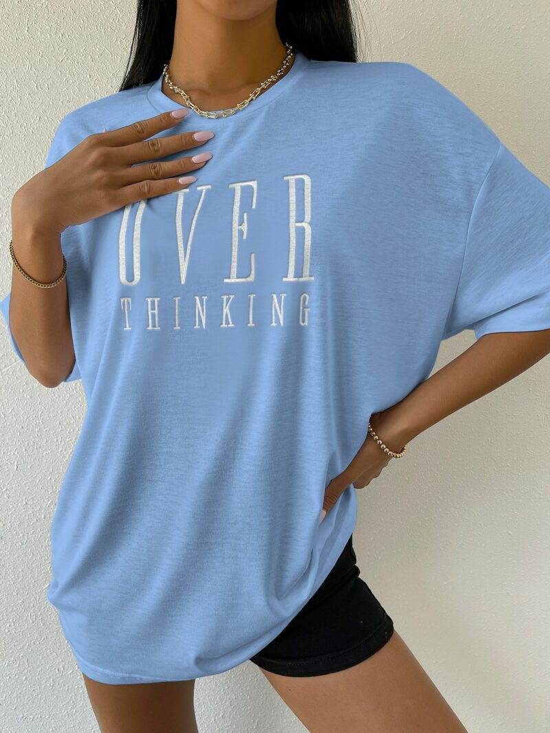 Over Thinking Baby Blue Oversized T Shirt - Image 4