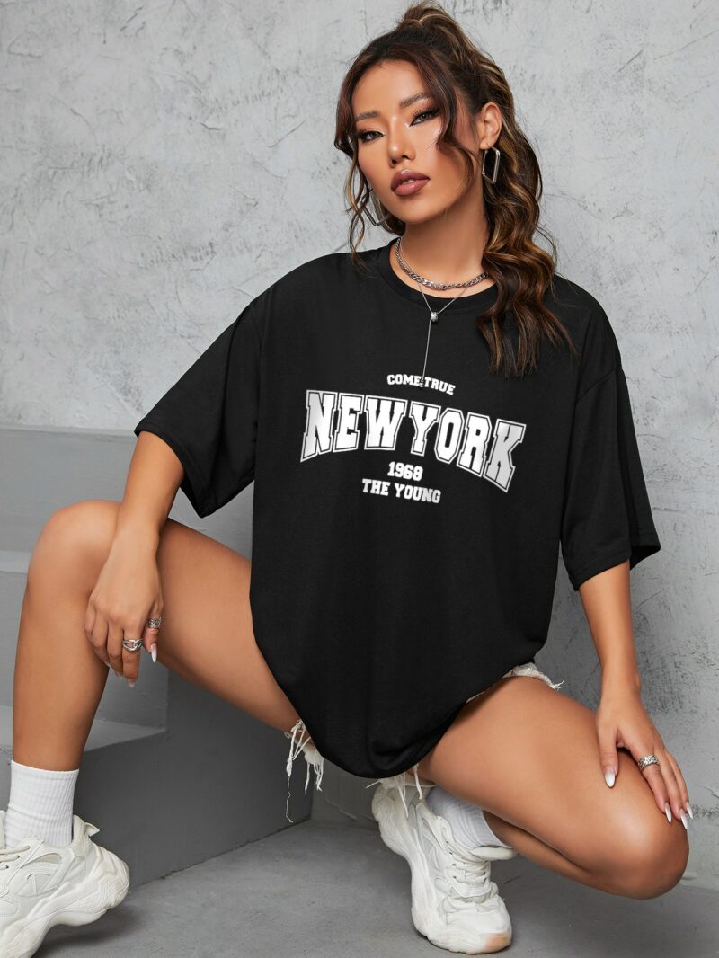 New York Print Black Oversized T Shirt - Image 2