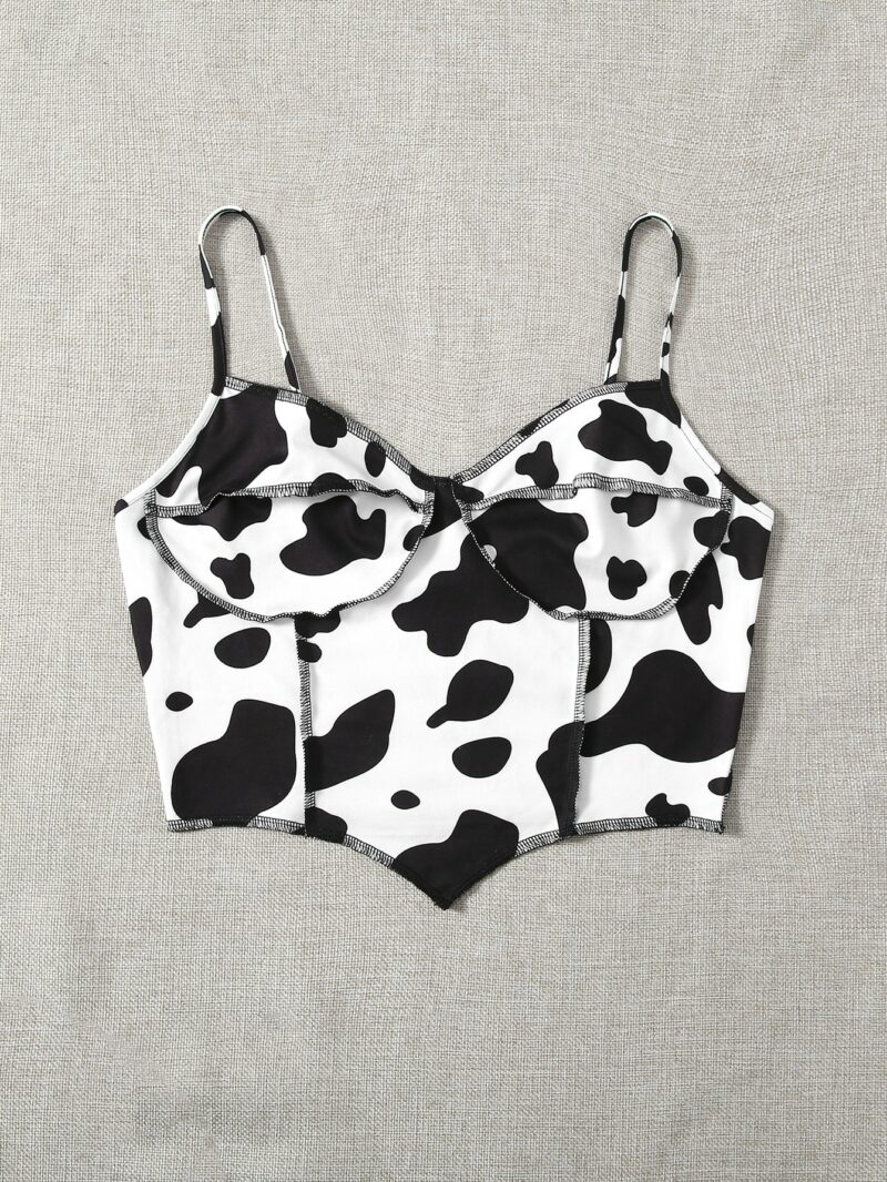 Natalia Cow Print Cami Crop Top - Image 2
