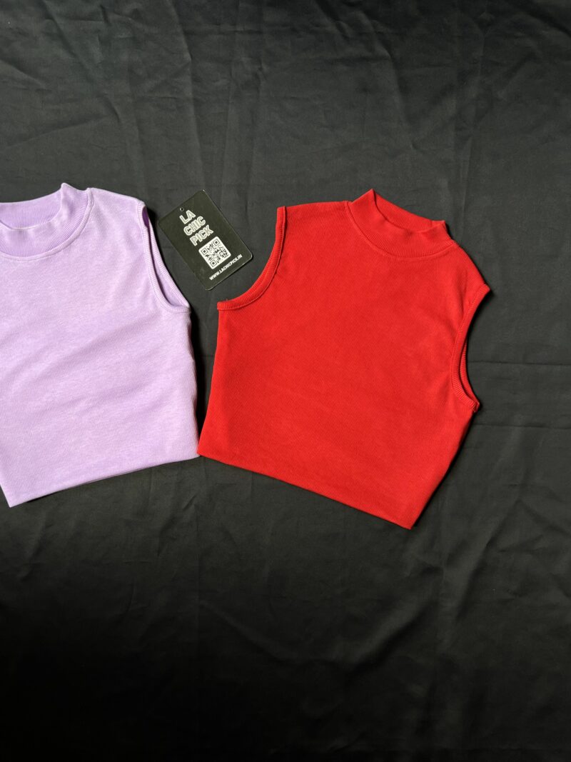 Jenny Polo Neck Crop Top in Red | Lavender - Image 3