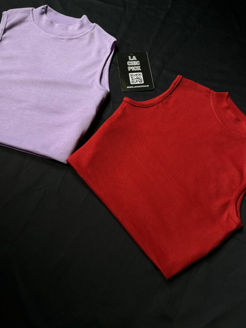 Jenny Polo Neck Crop Top in Red | Lavender - Image 2