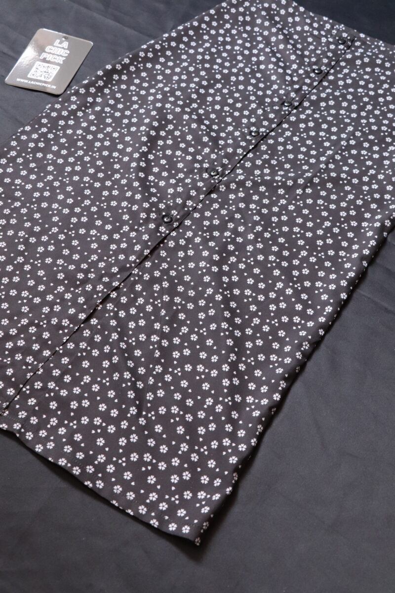 Emmy Black Floral Buttoned Midi Skirt - Image 3