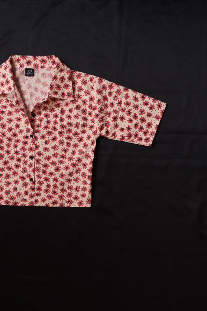 Jenny Pink Floral Print Cotton Crop Shirt Top - Image 2