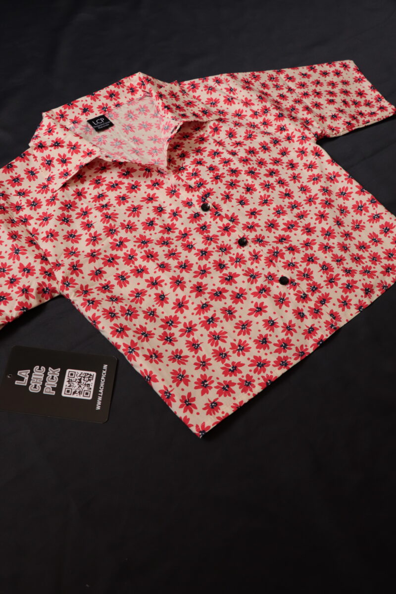 Jenny Pink Floral Print Cotton Crop Shirt Top - Image 3