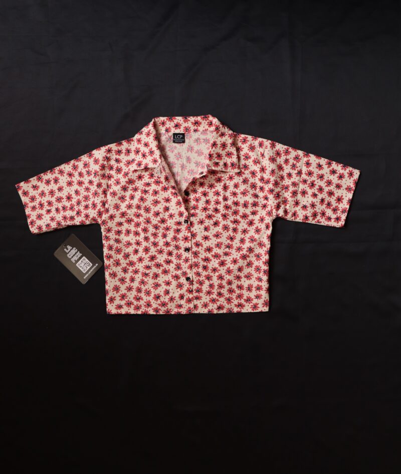 Jenny Pink Floral Print Cotton Crop Shirt Top - Image 4