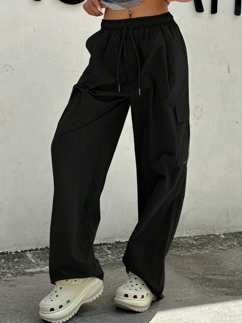 Ella Black Side Flap Pocket Oversized Cargo Pants - Image 3