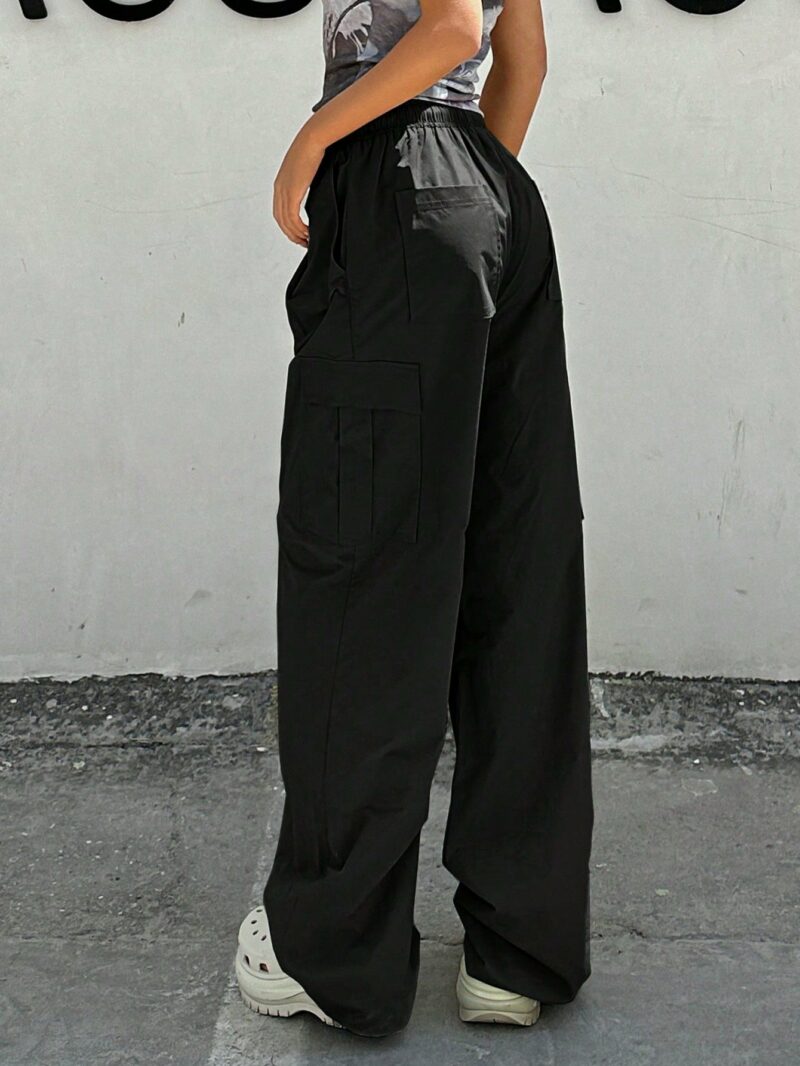 Ella Black Side Flap Pocket Oversized Cargo Pants - Image 4