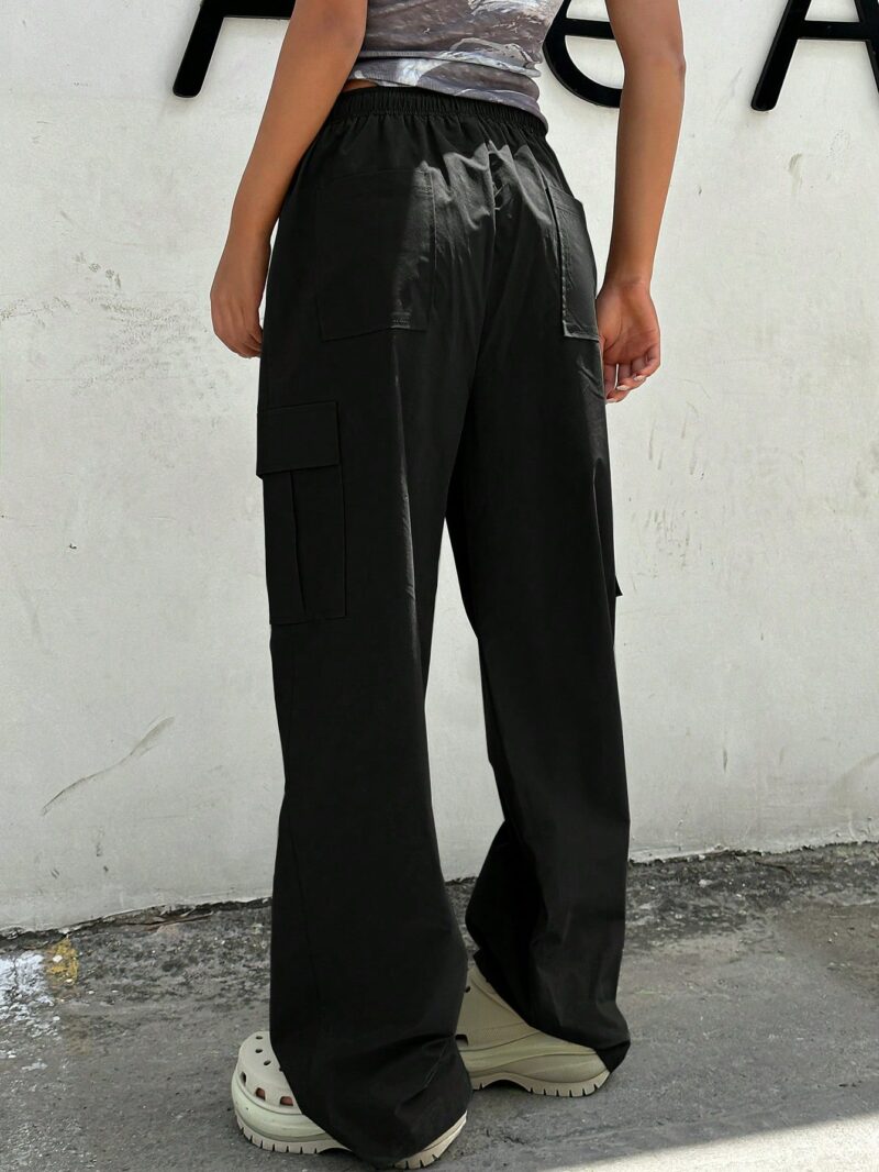 Ella Black Side Flap Pocket Oversized Cargo Pants - Image 5