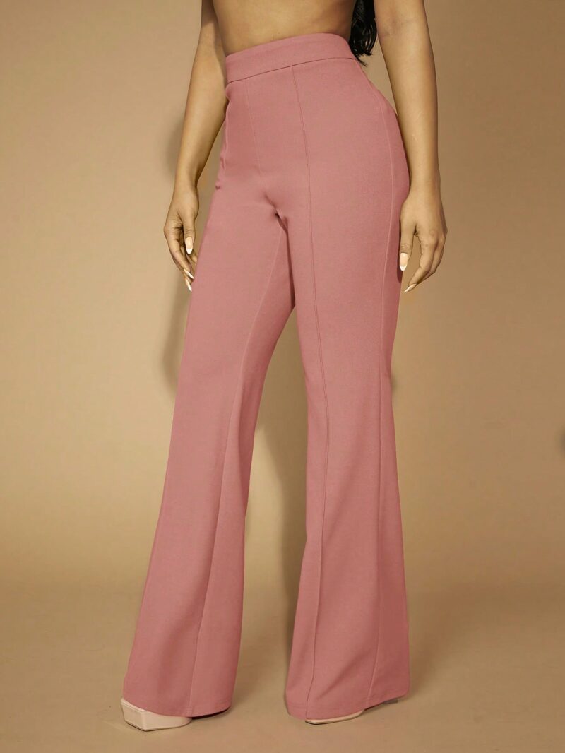 Daisy Front Seam Flare Leg Trouser in Black | Pink - Image 6