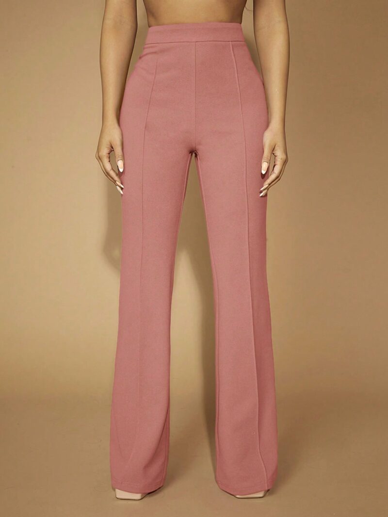 Daisy Front Seam Flare Leg Trouser in Black | Pink - Image 7