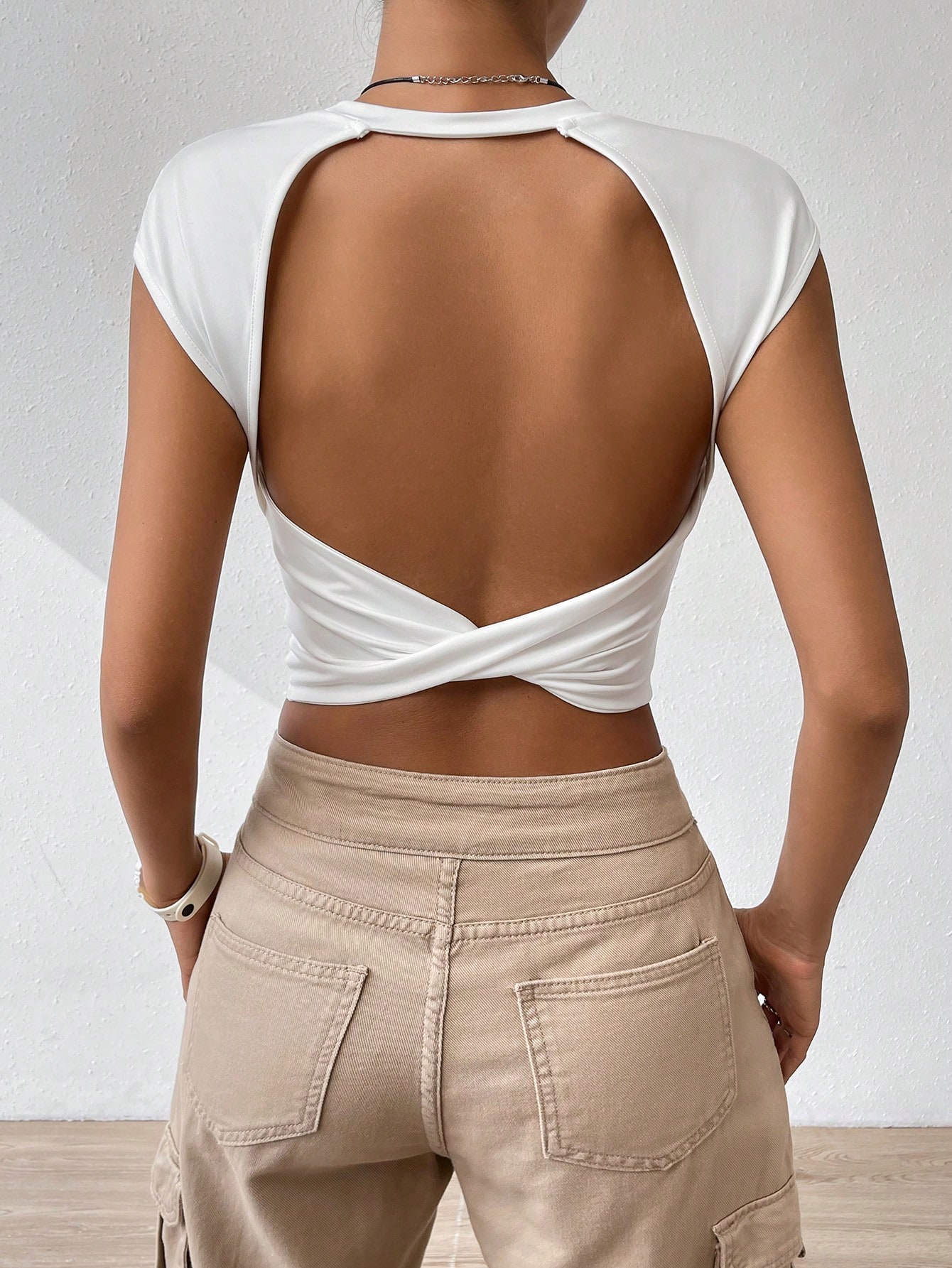 Janice White Soft Backless Crop Top