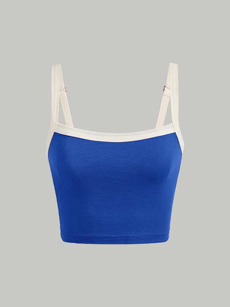 Stacey Contrast Cami Crop Top in Black | Blue - Image 4