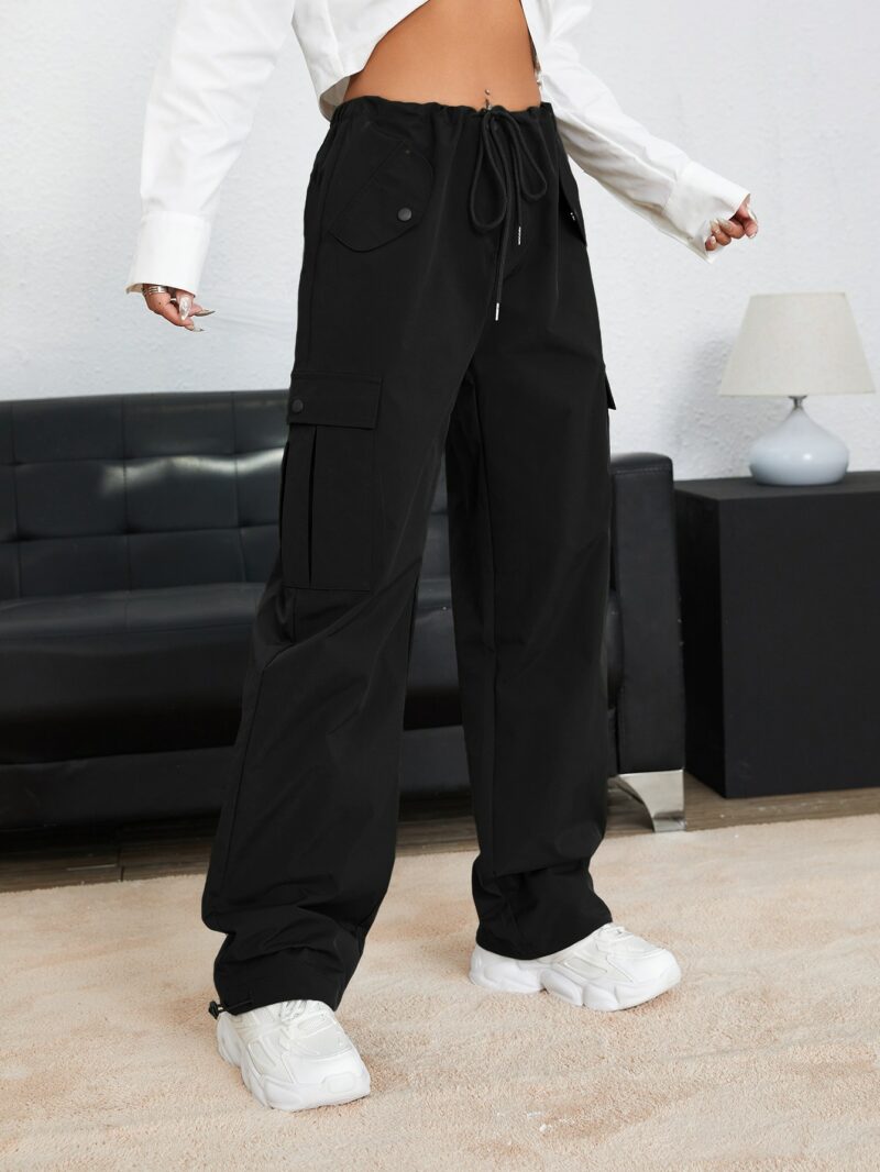 Gilly Black Flap Pocket Cargo Pants