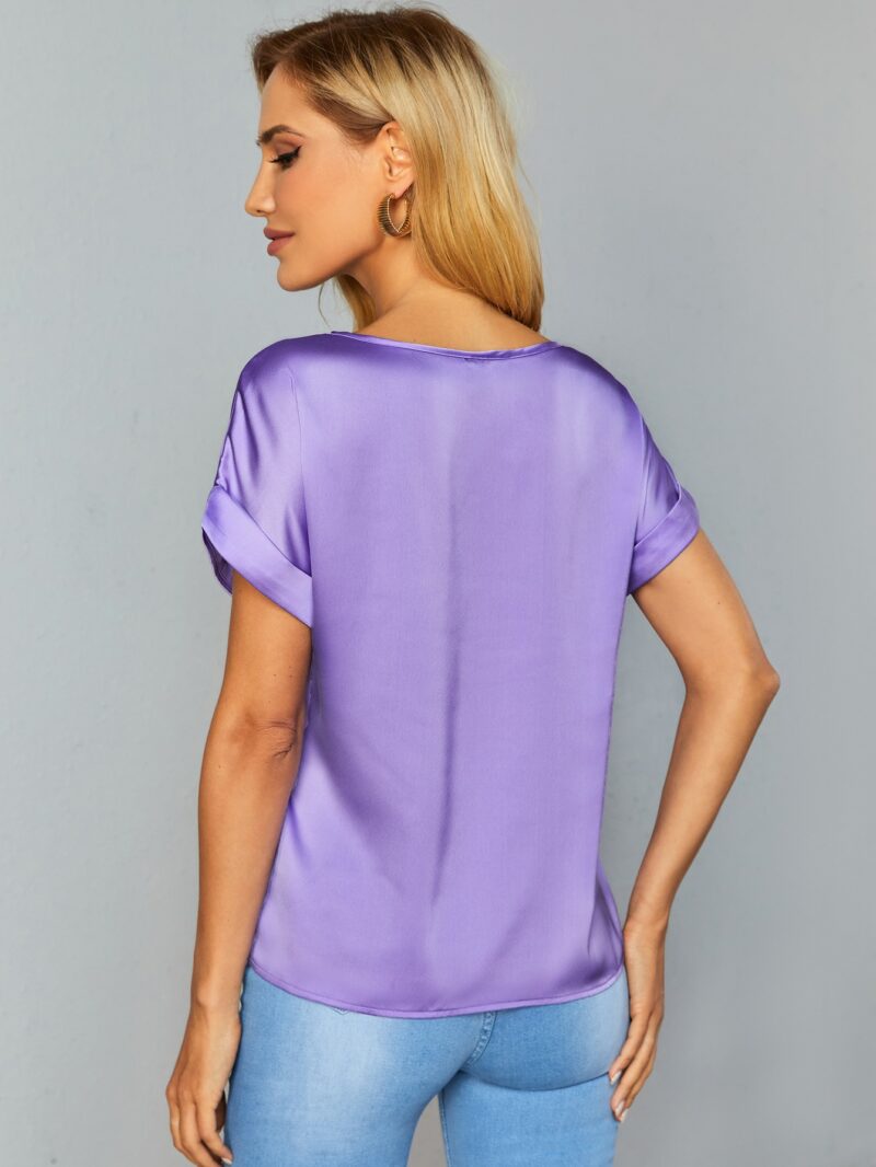 Selena Purple Satin Batwing Sleeve Top - Image 2
