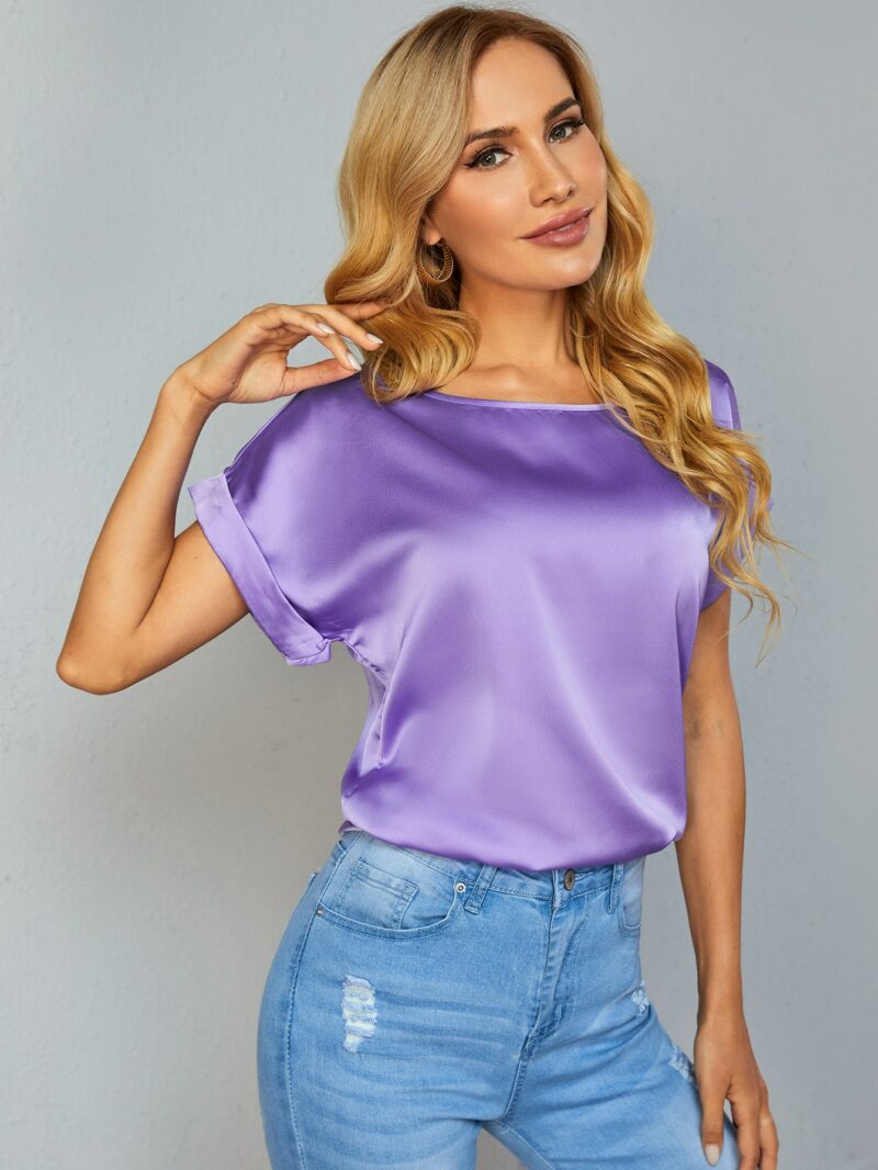 Selena Purple Satin Batwing Sleeve Top - Image 3