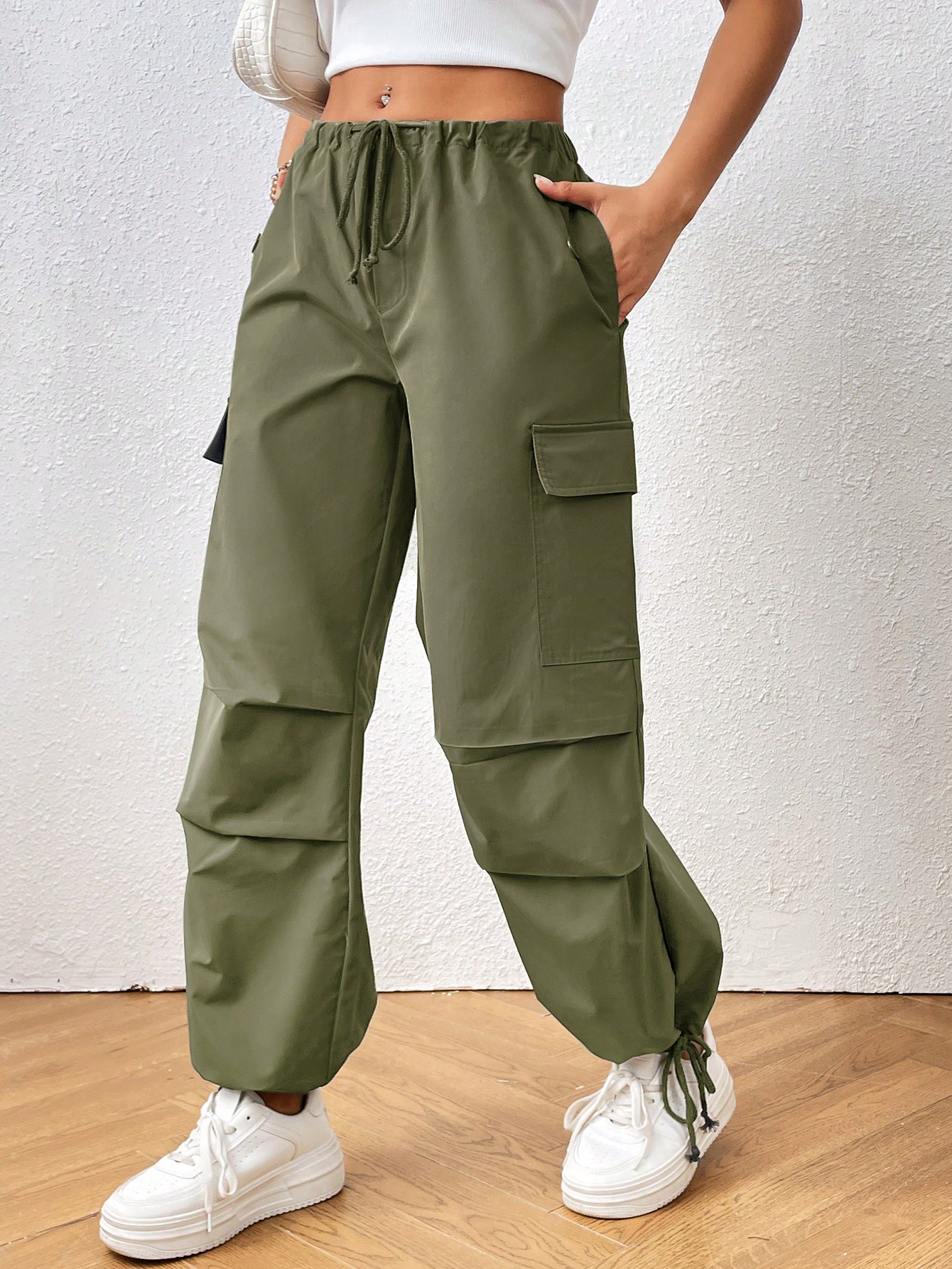 Wide Legs Baggy Cargo Pants Flap Pockets Girl's Y2k Style - Temu New Zealand