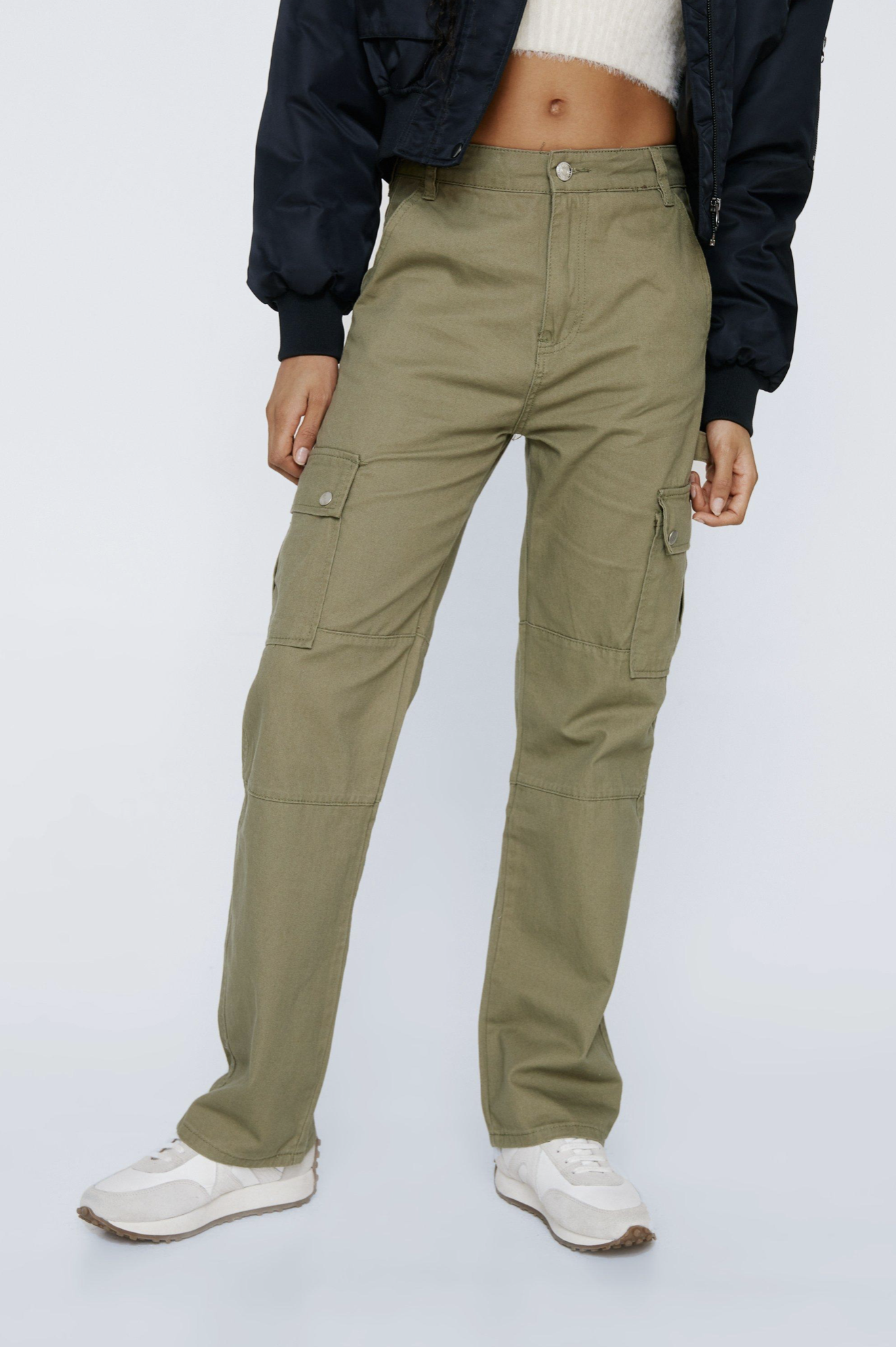 Dark Khaki Twill Pocket High Waist Cargo Pants | PrettyLittleThing USA