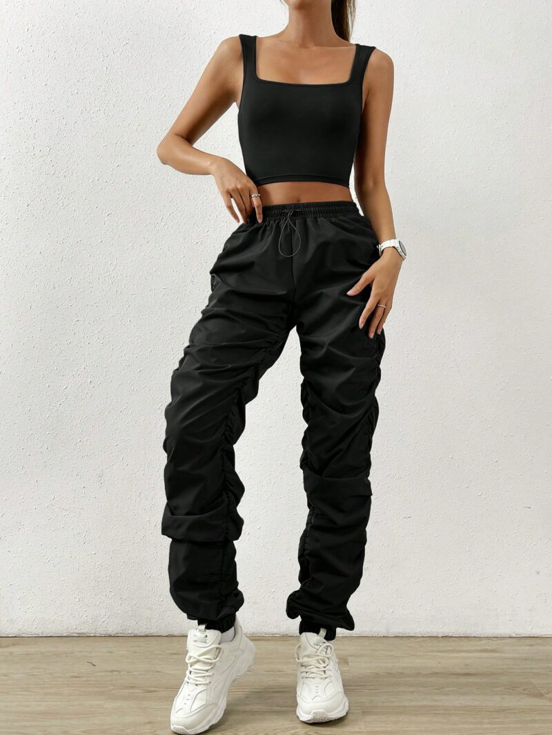 Kayla Black Crop Top & Ruched Cargo Pants Set - Image 4