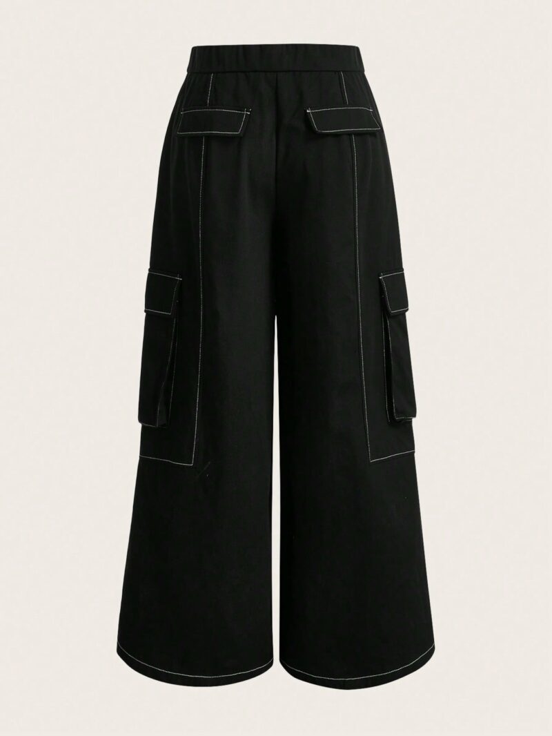 Alina Black Wide Leg Contrast Stitch Cargo Pant - Image 2