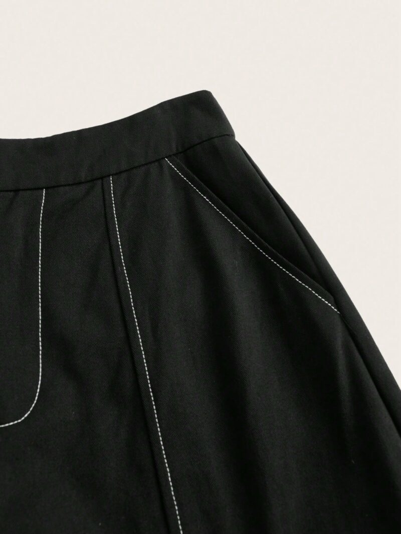 Alina Black Wide Leg Contrast Stitch Cargo Pant - Image 3