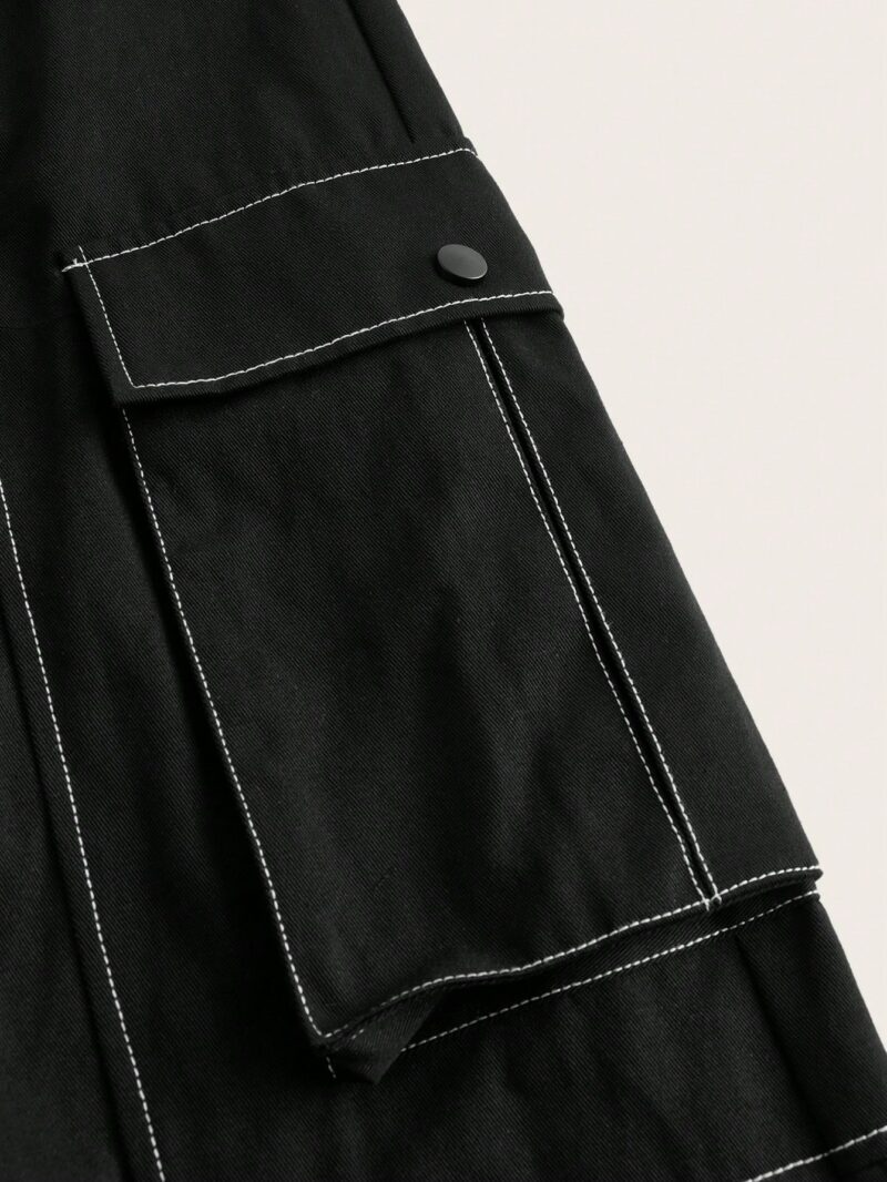 Alina Black Wide Leg Contrast Stitch Cargo Pant - Image 4