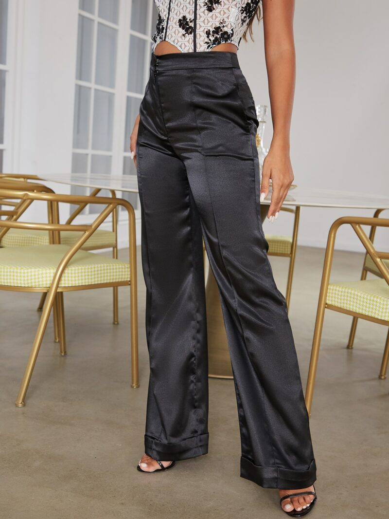 Ulsa Black Satin Wide Leg Trousers - Image 3