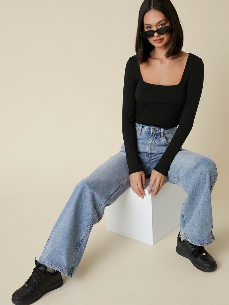 Nisa Black Square Neck Full Sleeves Tee - Image 3