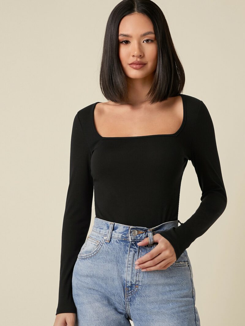 Nisa Black Square Neck Full Sleeves Tee - Image 5