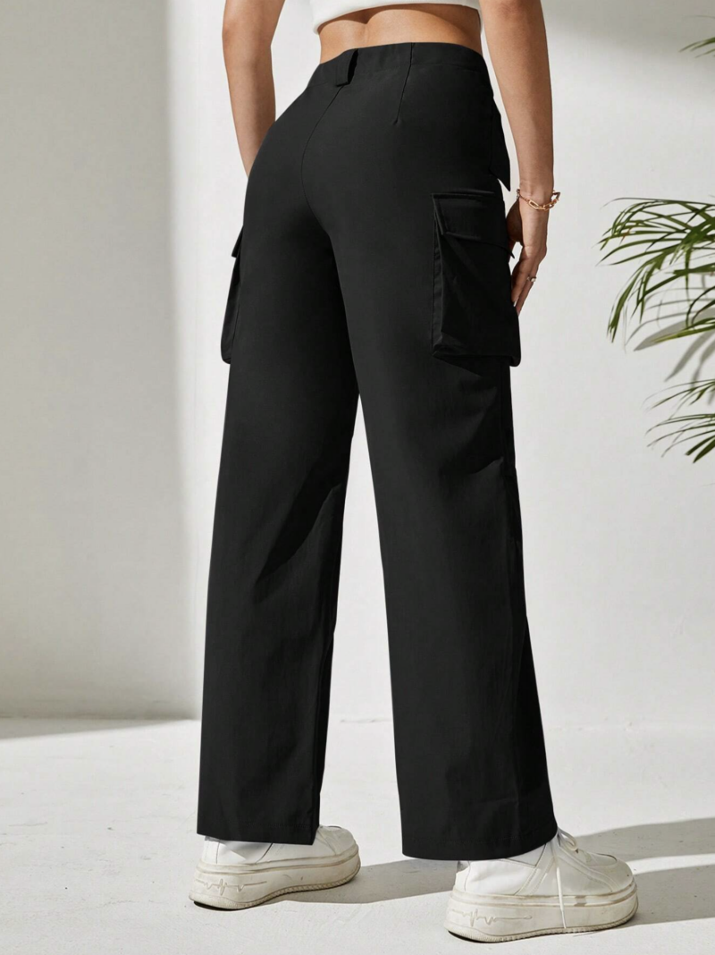 Kendy Black Flap Pocket Cargo Pants - Image 2