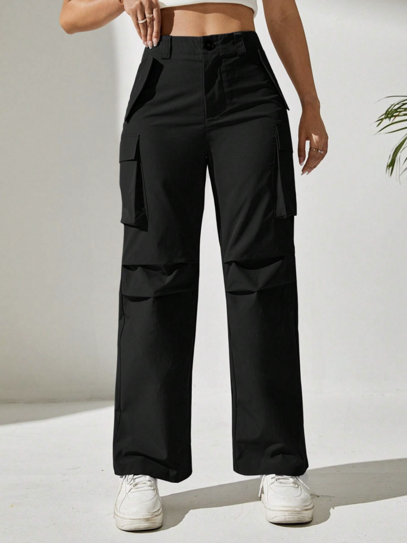 Kendy Black Flap Pocket Cargo Pants - Image 3