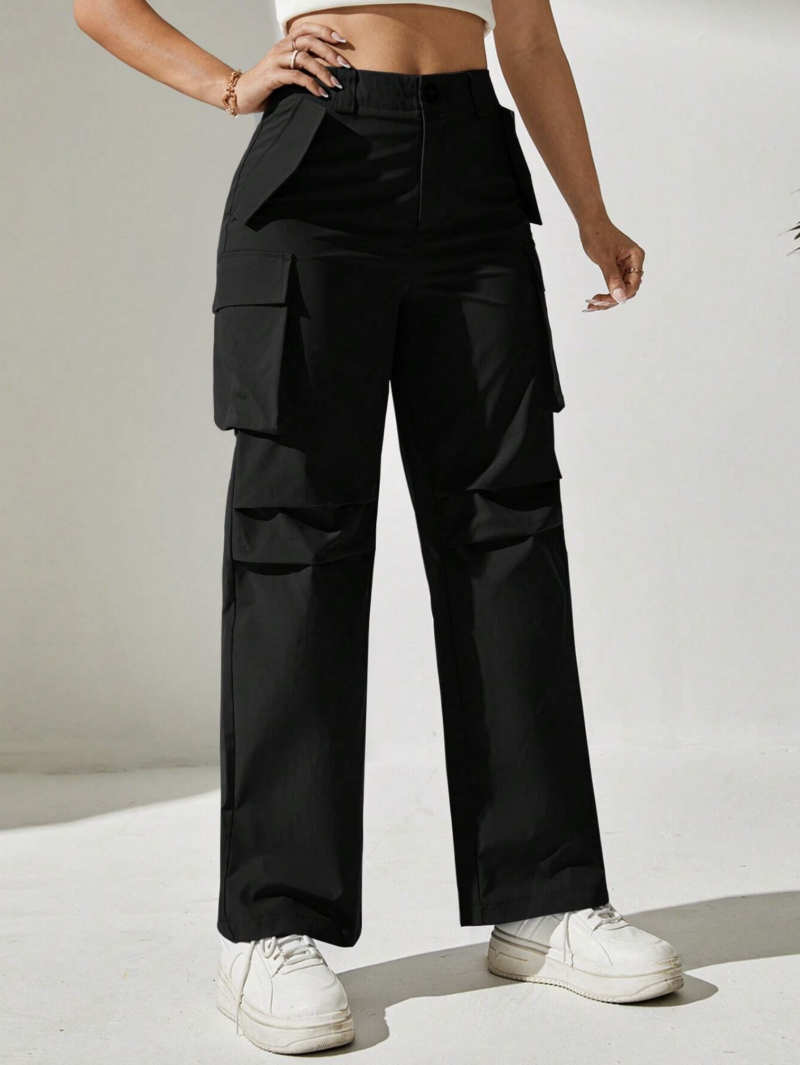 Kendy Black Flap Pocket Cargo Pants - Image 4