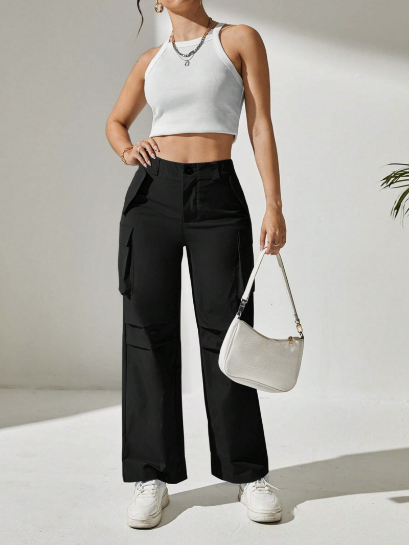 Kendy Black Flap Pocket Cargo Pants - Image 5