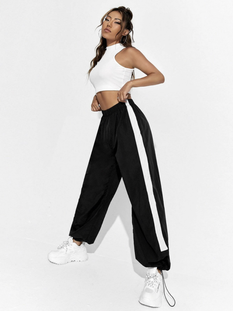 Alison Black Side White Stripe Oversized Jogger - Image 2