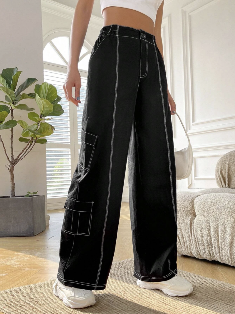 Black & White Contrast Stitch Side Chain Carpenter Pants | Hot Topic