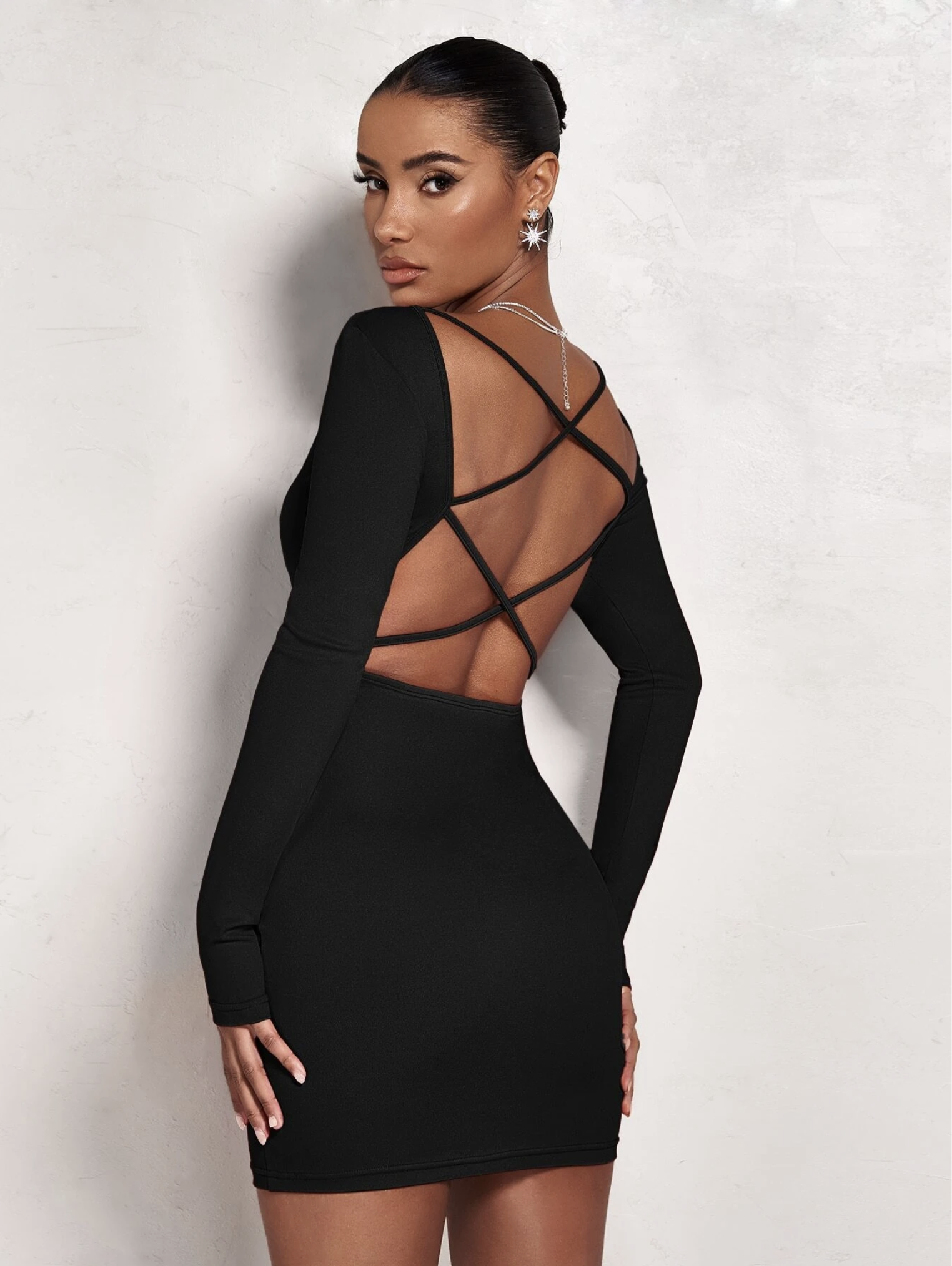 Reyna Recycled Nylon Backless Mini Dress - Black - MESHKI U.S