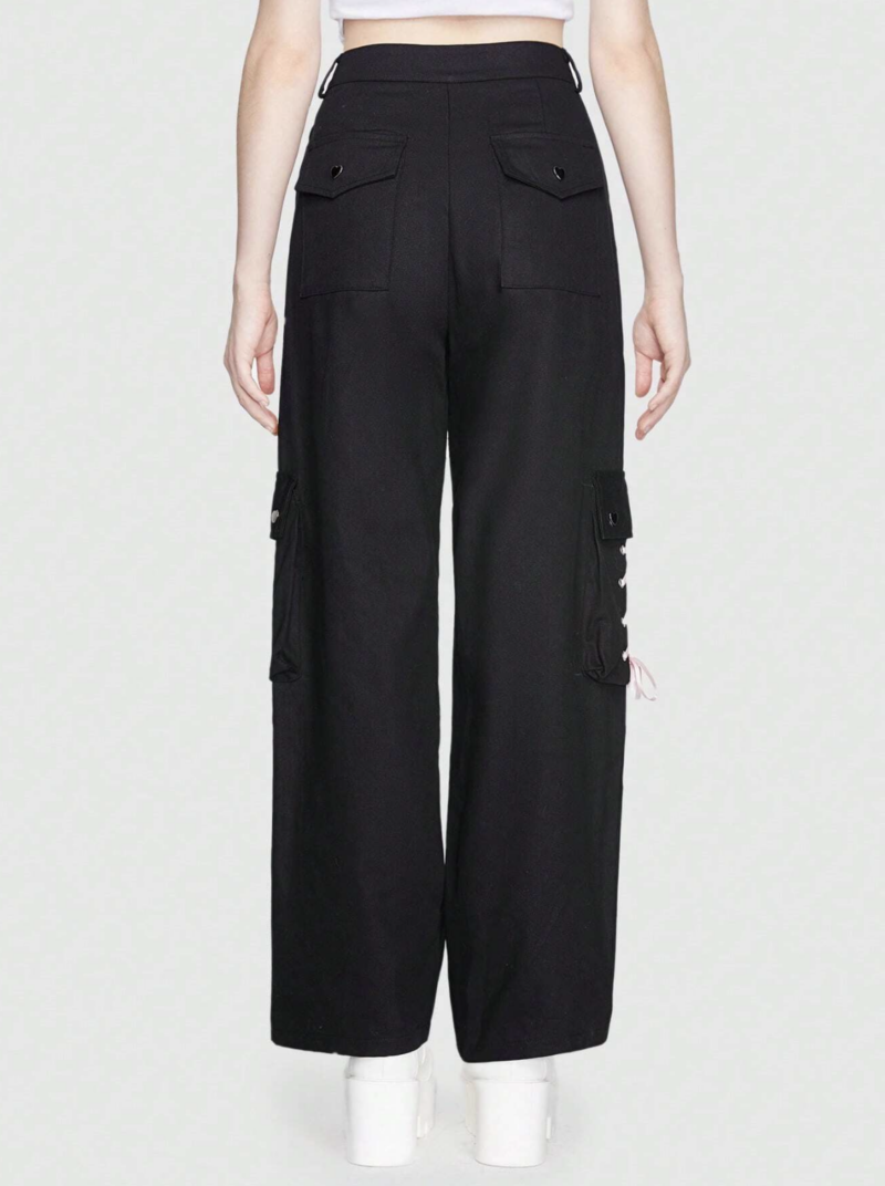 Black White Tie Pocket Oversized Cargo Pants - Image 5