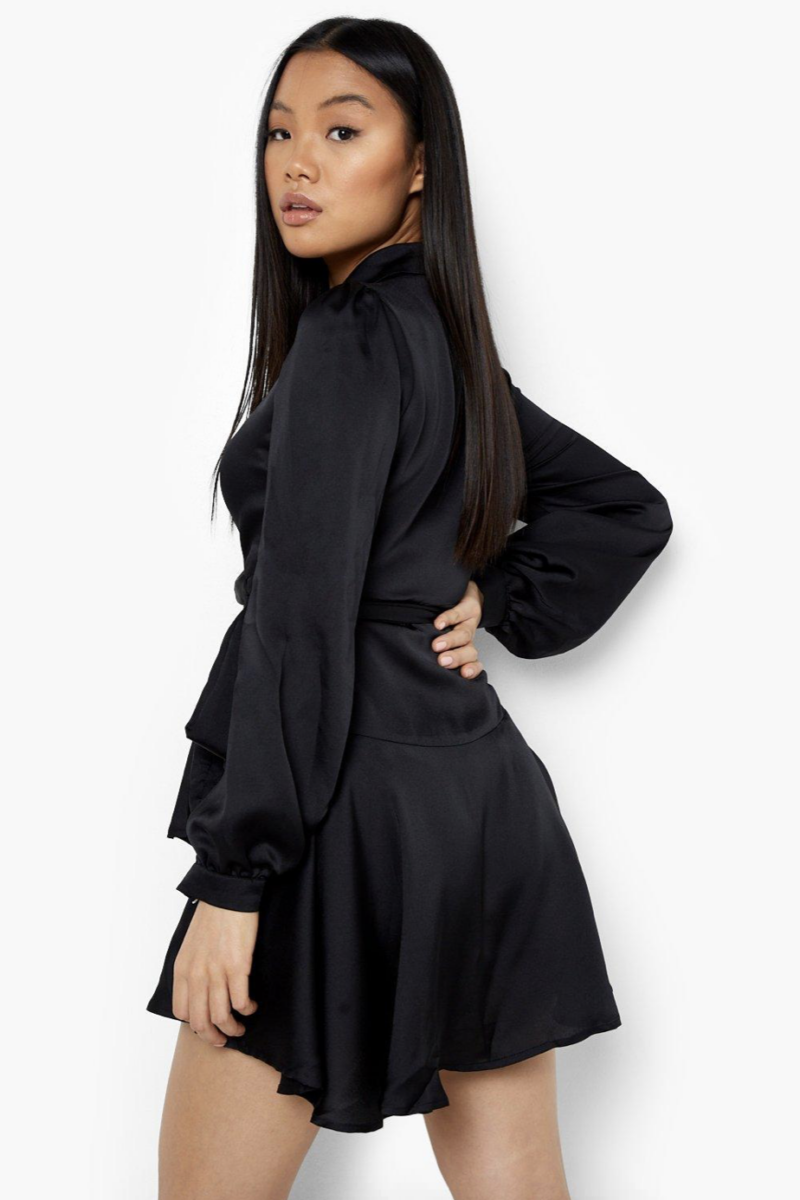Muski Black Satin Skater Dress - Image 2