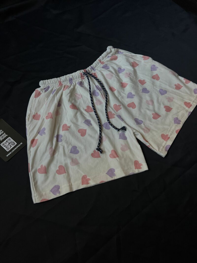 Daisy White Heart Print Shorts - Image 3