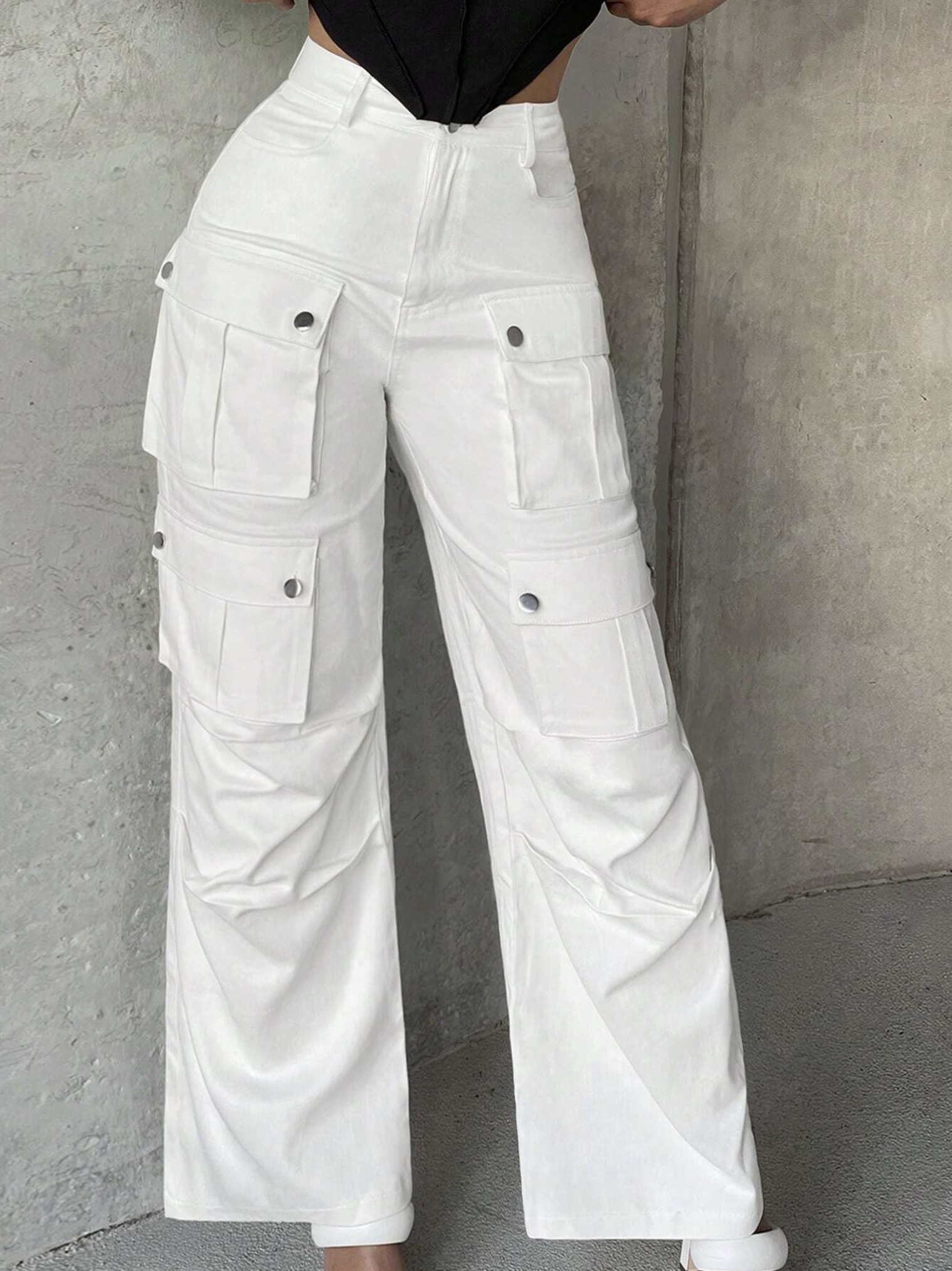Fashion Girls Solid Casual Sweatpants Double Pocket Cargo - Temu
