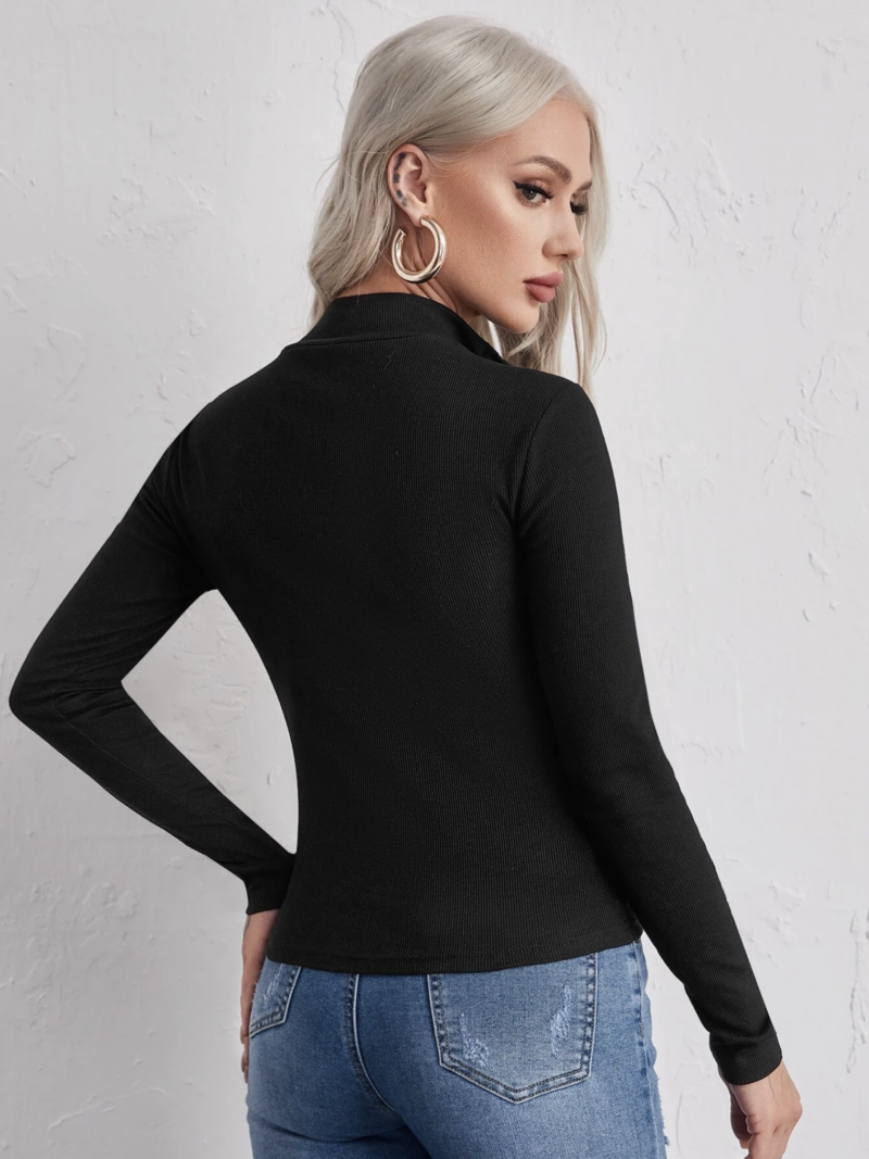 Felix Black Ring Zipper Long Sleeves Top - Image 2
