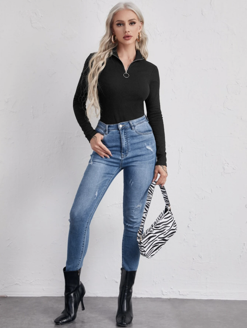 Felix Black Ring Zipper Long Sleeves Top - Image 3