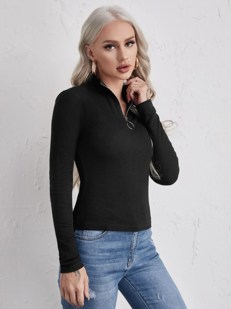 Felix Black Ring Zipper Long Sleeves Top - Image 4