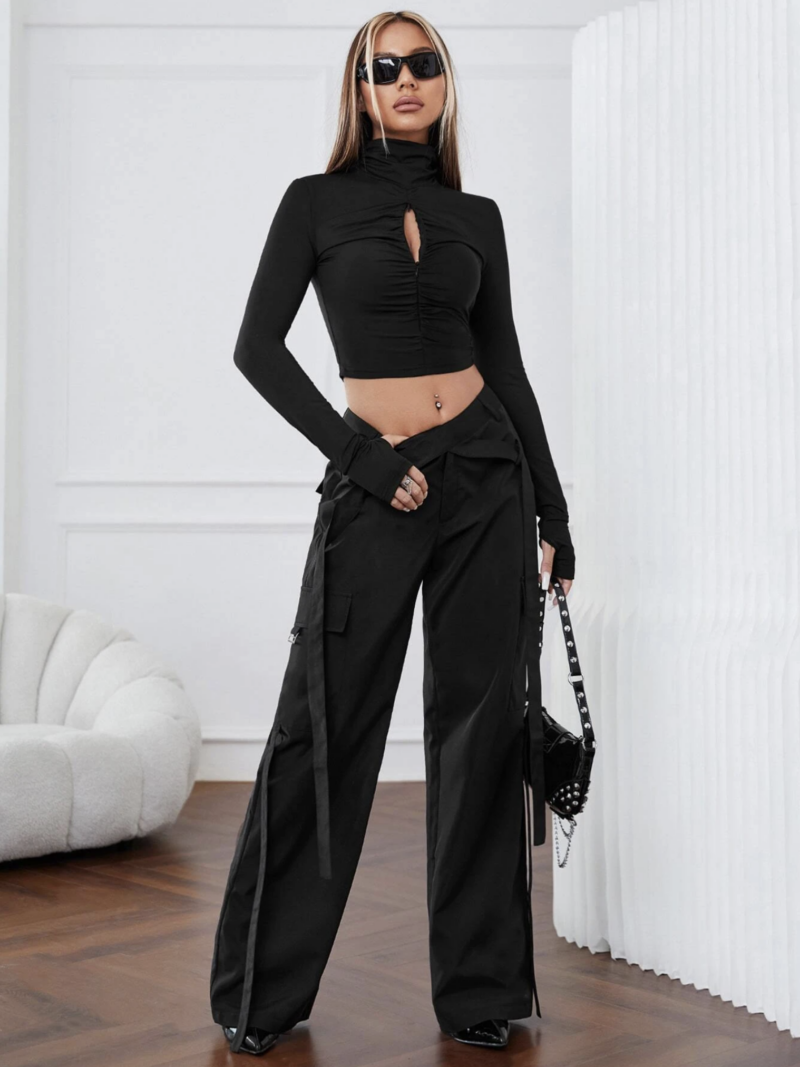 Benny Black Belted Oversized Cargo Pants - Image 3