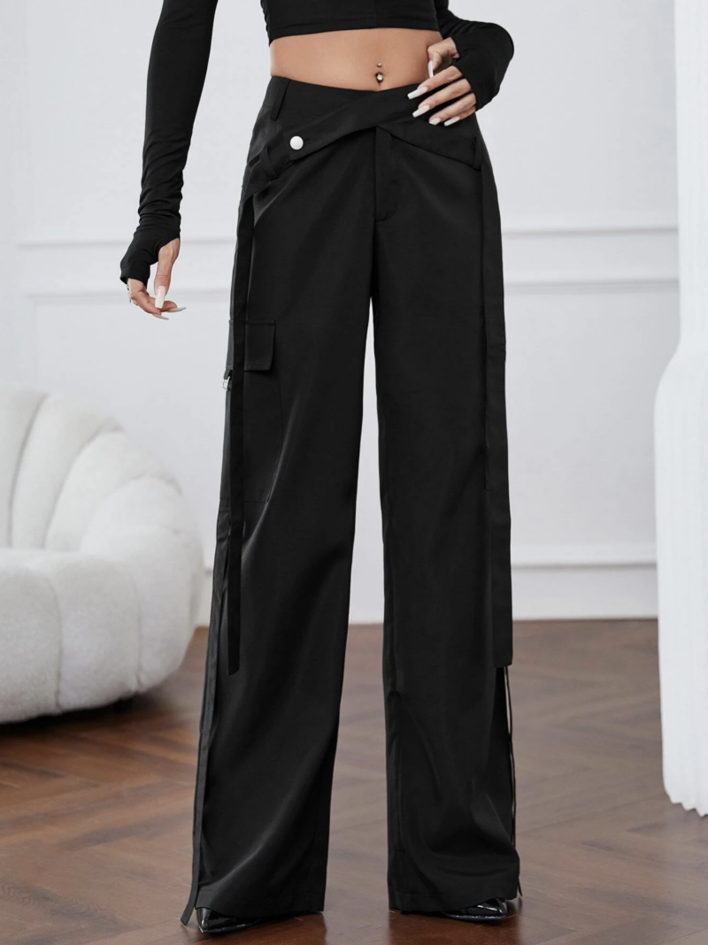 Benny Black Belted Oversized Cargo Pants - Image 5