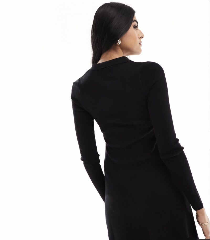 Valena Black Collared Full Sleeves Mini Dress - Image 4