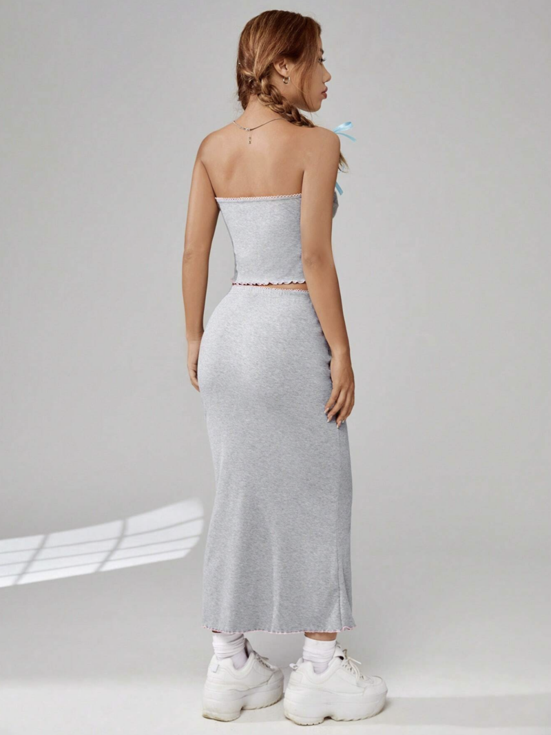 Grace Grey Crop Top & Skirt Coord Set - Image 2