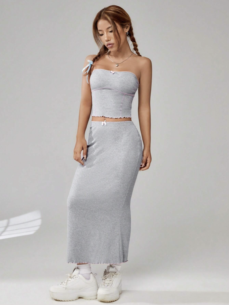 Grace Grey Crop Top & Skirt Coord Set - Image 3