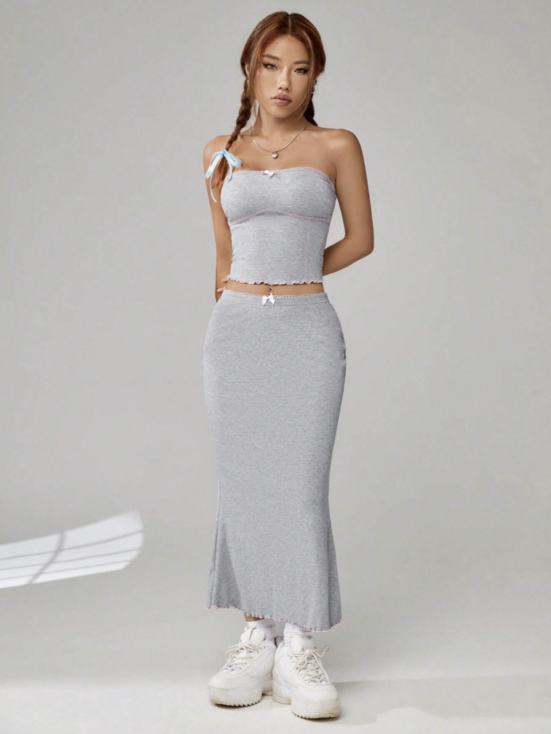 Grace Grey Crop Top & Skirt Coord Set - Image 4