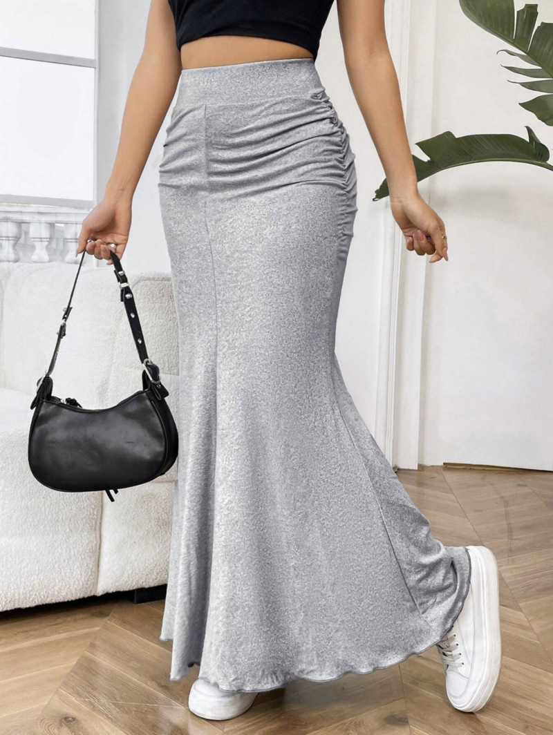 Tanya Grey Ruched Midi Skirt - Image 5