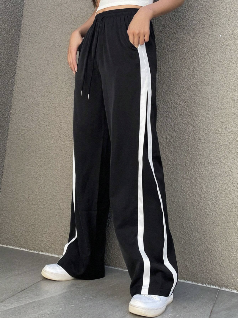 Rina Black Contrast Side Split Tape Jogger - Image 2